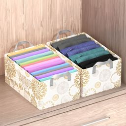 Aura White and Gold-Toned 2 Pieces Floral Printed Multi-Utility Organisers-34