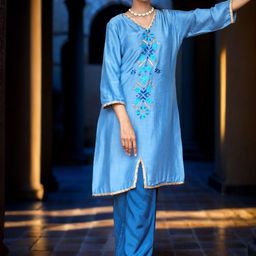 Phulkari Forever Embroidered V-Neck Tunic With Trousers Co-Ords-image-58