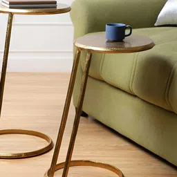 Decor de Maison 2Pcs Yellow Textured Metal Slanted Nesting Tables-picture-12