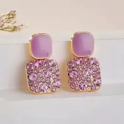 PASU FASHION Korean Gold-Plated Shaped Artificial Stone Studded Square Drop Earrings-53
