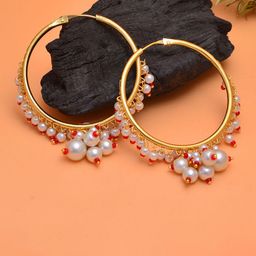 Tanusha Jewels Gold-Plated Pearls Beaded Circular Hoop Earrings-37