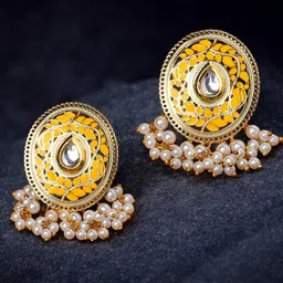 Anouk Gold-Plated Kundan Studded Meenakari Oval Shaped Studs-12