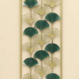 vedas W-Rian Gold-Toned & Green Rectangular Bunch Ginko Wall Hanging-image-17