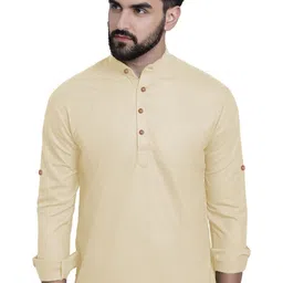 APEKTRA Men Mandarin Collar Roll-Up Sleeves Regular Straight Cotton Kurta-picture-6