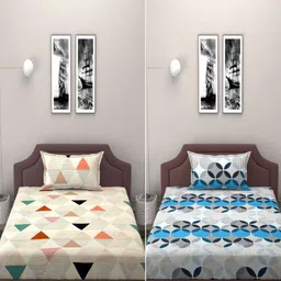BELVOSTUM White & Blue 250 TC 2 Single Bedsheet with 2 Pillow Covers-picture-39