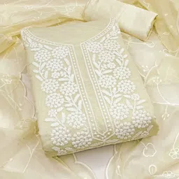 HERE&NOW Floral Embroidered Thread Work Chanderi Cotton Unstitched Dress Material-picture-18