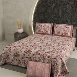 Aura Maroon Floral 180 TC King Bedsheet with 2 Pillow Covers-image-94