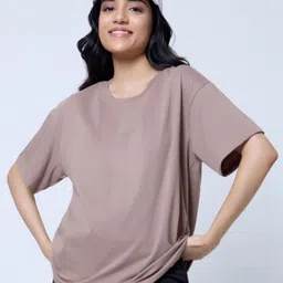 LoveDky Women Solid Round Neck Cotton Oversized T-shirt-picture-47
