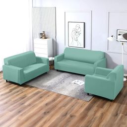 Aura Green Stretchable Three Seater Sofa Cover With 2 Single Seater Sofa Cover-image-81