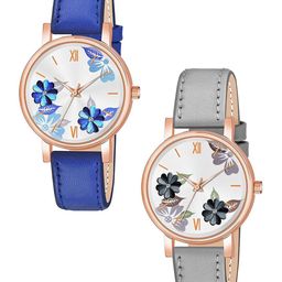Gopal Shopcart Unisex Pack Of 2 Printed Round Dial Analogue Watch C36RG BLU GREY Fosil L-42