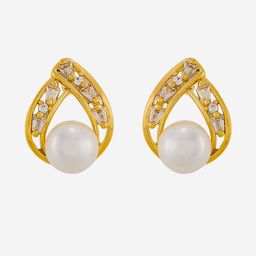 Kushal's Fashion Jewellery Gold-Plated Contemporary Zircon Studded & Pearl Beaded Studs-picture-28
