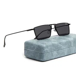 SUNGLASSIC Unisex Rectangle Sunglasses with UV Protected Lens Rebel Full Black-Black-15