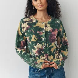 NEXT Floral Self Design Round Neck Crop Cardigan-picture-45
