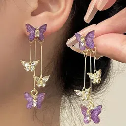 SZN Gold Plated Artificial Stones Studded Contemporary Shaped Drop Earrings-45