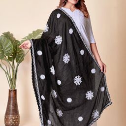 EBADAT Embroidered Black Cotton Dupatta-picture-40