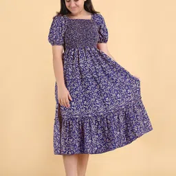 STARWORD Girls Floral Print Smocked Fit & Flare Midi Dress-image-74