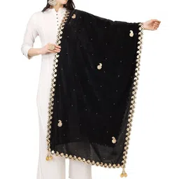 A R SILK DUPATTA HUB Paisley Embroidered Velvet Dupatta With Gotta Patti-picture-37