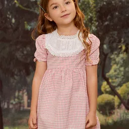 LULU & SKY Checked Flutter Sleeve A-Line Dress-2