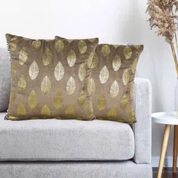 Vinayaka Fab Beige And Gold-Toned 2 Pieces Floral Velvet Square Cushion Covers-image-12