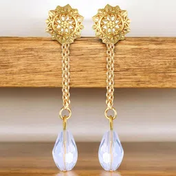 Vighnaharta Gold-Plated Crystals Studded Circular Drop Earrings-1