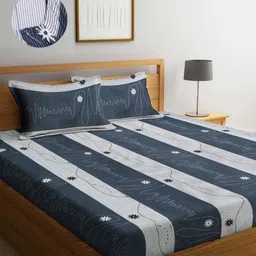 Aura Grey & White Striped 300 TC King Fitted Bedsheet Set 2.50 m x 2.25 m-41