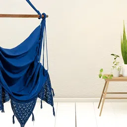 Swingzy Blue Hammock Cotton Cloth Swing Hanging Swing WithCushion-55