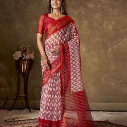 KAYOMMI Ethnic Motifs Zari Pure Cotton Ikat Saree-image-14