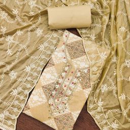 HERE&NOW Floral Embroidered Beads & Stones Cembric Cotton Unstitched Dress Material-image-29