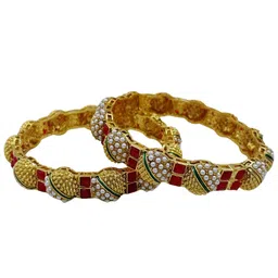 AARNAA Set Of 2 Gold-Plated Kundan-Pearl Studded Bangles image 2