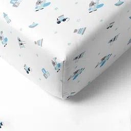 The White Cradle Blue & White Graphic Printed 120TC Fitted Cotton Crib Bedsheet-image-78