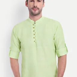 LIFE ROADS Mandarin Collar Roll-Up Sleeves Cotton Straight Short Kurta-39