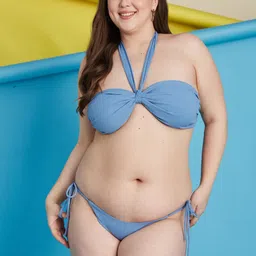 Curves By ZeroKaata Plus Size Ribbed Halter Beachwear Swim Bikini Set-image-77