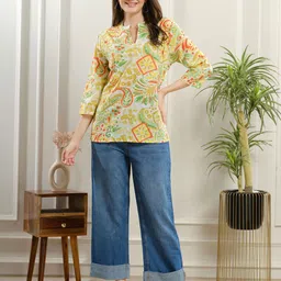 NIGHT FLOSS Women Abstract Print Round Neck Cotton Regular Top-85