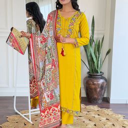 JAPNAAM Women Ethnic Motifs Embroidered Regular Thread Work Kurta with Trousers & With Dupatta-image-55