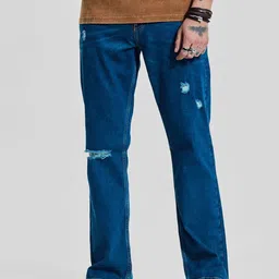Snitch Men Classic Dark Blue Distressed Stretchable Bootcut Jeans-image-88