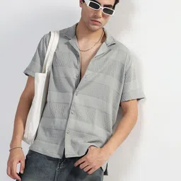 SHOWOFFFF Men Comfort Self Design Cuban Collar Cotton Casual Shirt-image-26
