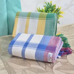 FABINALIV White & Blue 2 Striped Cotton 225 GSM Bath Towel-76
