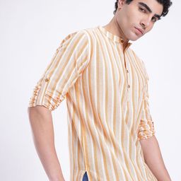Anouk Rustic Band Collar Roll-Up Sleeves Striped Kurta-picture-13