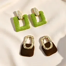 Krelin Set Of 2 Gold Plated Geometric Shaped Antique Drop Earrings-image-64