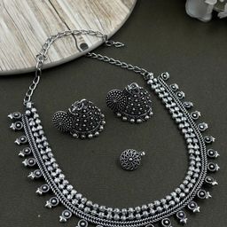 NAMAN ARTS Olivia Silver Plated Oxidised Jewellery Set-image-7