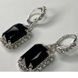 Psight Black Stone Dangler Earrings with Diamond-Cut CZ Border for Party Wear-picture-6