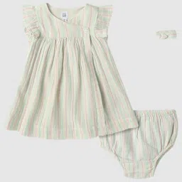 GAP Infants Girls Striped Pure Cotton A-Line Dress With Brief & Hairband-picture-28
