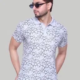 STELVIN Men Geometric Printed Polo Collar T-shirt-image-73