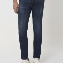 Men Slim Mid Rise Dark Blue Jeans-image-40