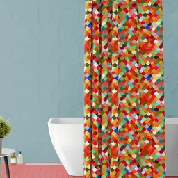 ArtzFolio Red & Blue Geometric Printed Waterproof Shower Curtain-10