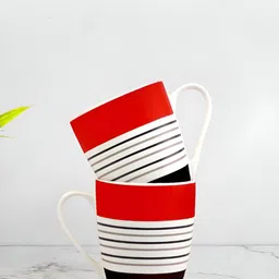 UPC White & Red Printed Ceramic Glossy Cups Set of Cups and Mugs image 4