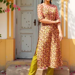 SZN Floral Printed Mandarin Collar Straight Kurta-picture-41