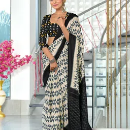 Panzora Women Geometric Printed Cotton Blend Block Print Saree-51