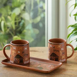 ExclusiveLane Coffee Brown & White Printed Ceramic Glossy Mugs Set of Cups and Mugs-2