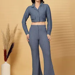 plusS Self Design Lapel Collar Shirt With Trouser-picture-6